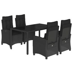 vidaXL 5 Piece Garden Dining Set with Cushions Black Poly Rattan