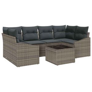 vidaXL Sofa Set with Cushion with Pillow 7 pcs Grey Poly Rattan