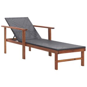vidaXL Sun Lounger Poly Rattan and Solid Acacia Wood Black