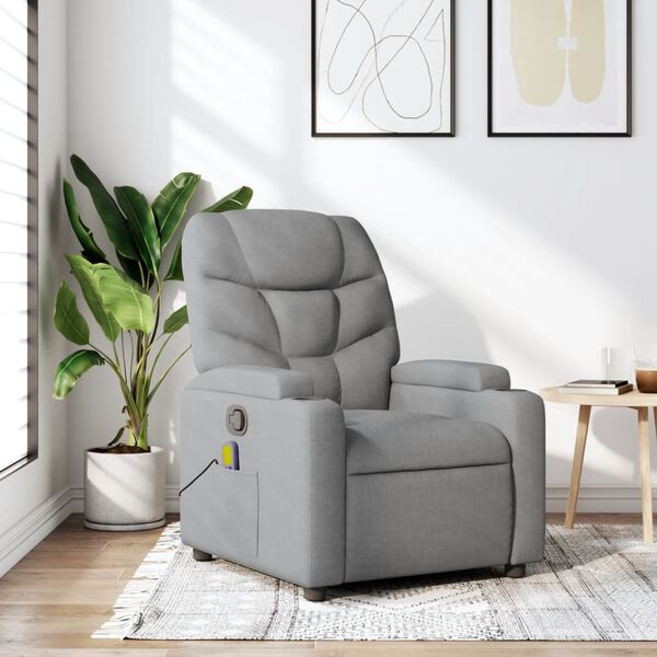 vidaXL Massage Recliner Chair Light Grey Fabric