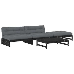 vidaXL 4 Piece Garden Lounge Set with Cushions Black Solid Wood