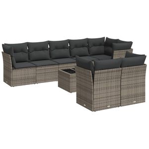 vidaXL 9 Piece Garden Sofa Set with Cushions Grey Poly Rattan