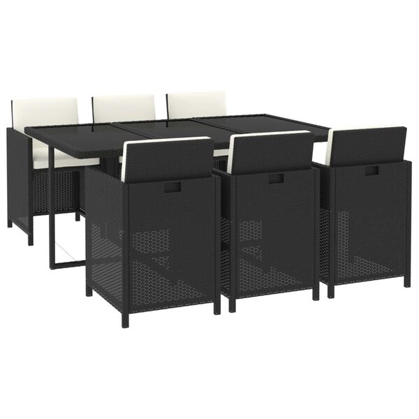 vidaXL 7 Piece Garden Dining Set with Cushions Poly Rattan Black