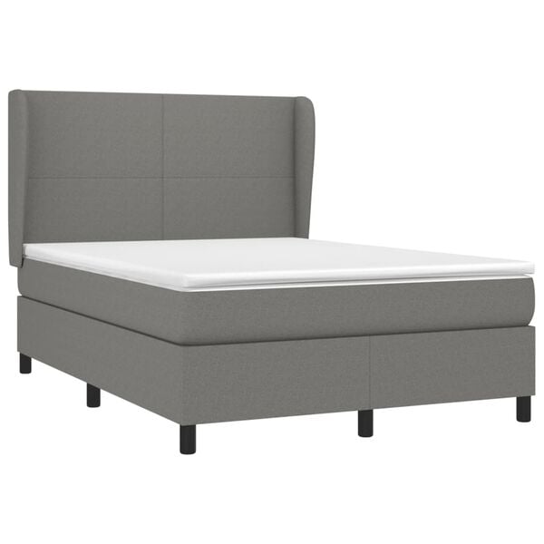vidaXL Box Spring Bed with Mattress Dark Grey 137x187 cm Double Size Fabric