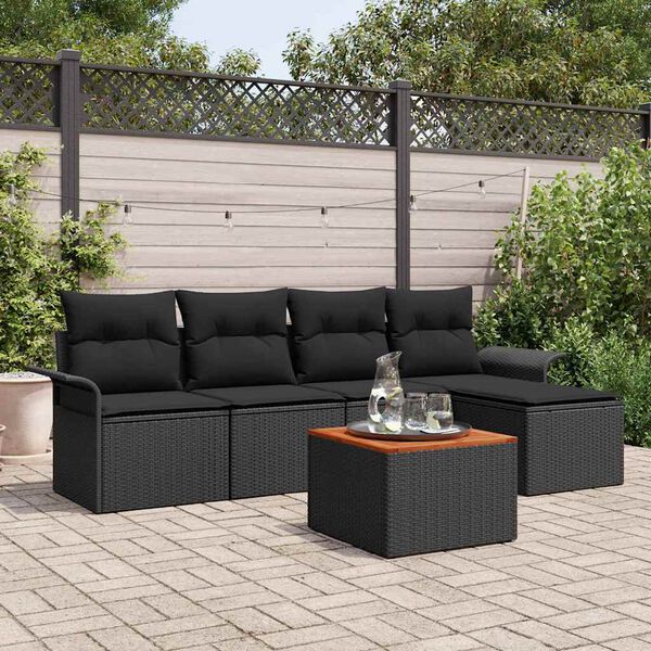 vidaXL Garden Sofa Set with Cushion 6 pcs Black Poly Rattan