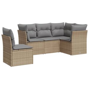 vidaXL 5 Piece Garden Sofa Set with Cushions Beige Poly Rattan