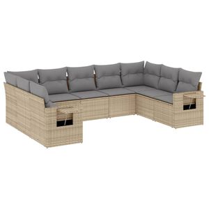 vidaXL 9 Piece Garden Sofa Set with Cushions Beige Poly Rattan