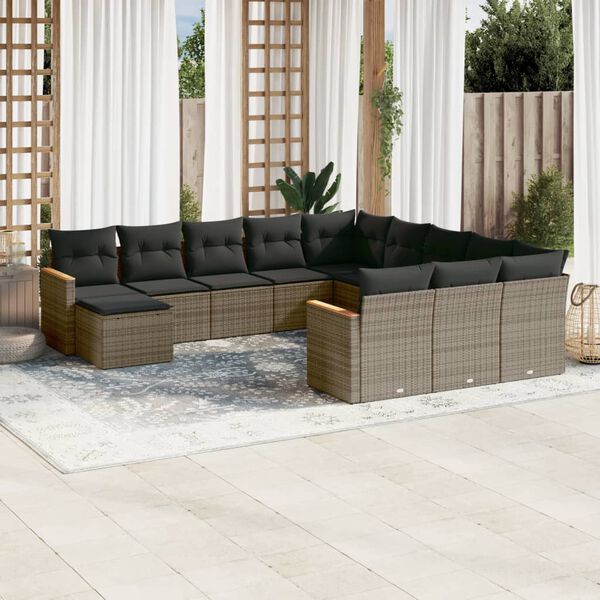 vidaXL 12 Piece Garden Sofa Set with Cushions Grey Poly Rattan