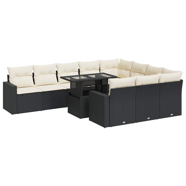 vidaXL 11 Piece Garden Sofa Set with Cushions Black Poly Rattan