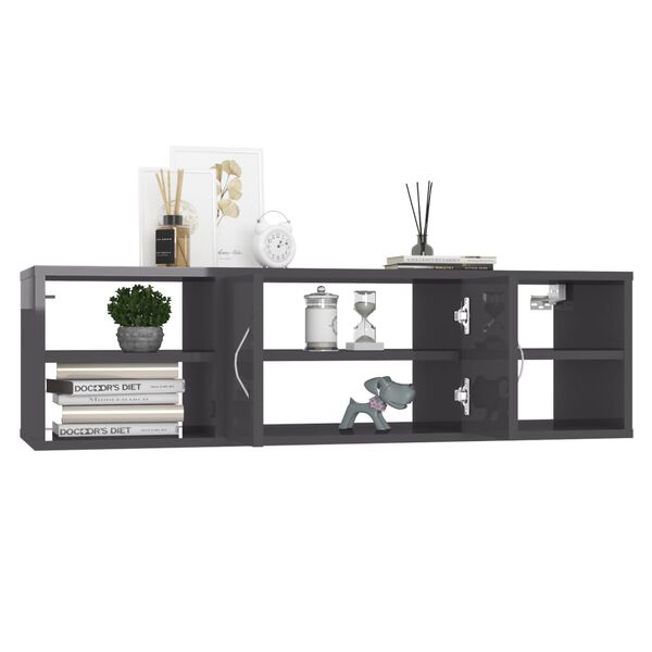 vidaXL Wall Shelf High Gloss Grey 102x30x29 cm Engineered Wood