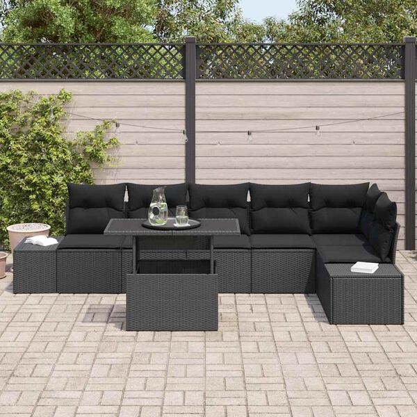 vidaXL Garden Sofa Set with Cushion with Storage Manual 7 pcs Black