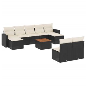 vidaXL 10 Piece Garden Sofa Set with Cushions Black Poly Rattan