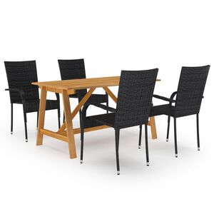 vidaXL Dining Set | Black | Solid Acacia wood | Medium | Stackable
