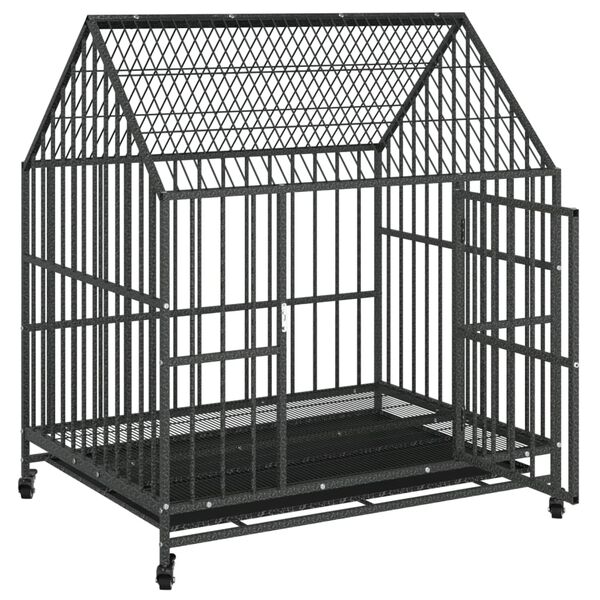 vidaXL Dog Cage with Wheels Black Galvanised Steel