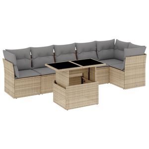 vidaXL 7 Piece Garden Sofa Set with Cushions Beige Poly Rattan