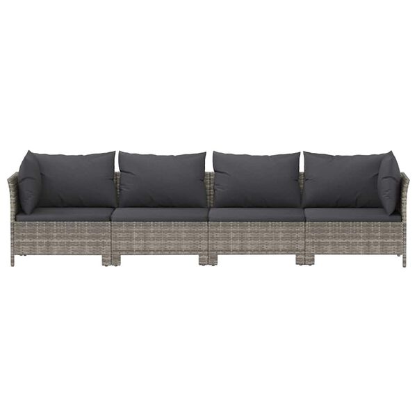 vidaXL 4 Piece Garden Lounge Set with Cushions Grey Poly Rattan