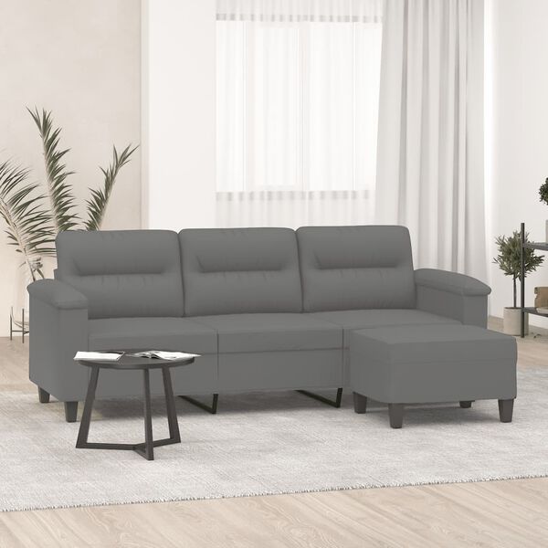 vidaXL 3-Seater Sofa with Footstool Dark Grey 180 cm Microfibre Fabric