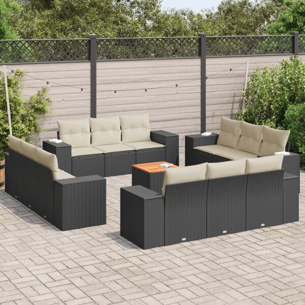 vidaXL 13 Piece Garden Sofa Set with Cushions Black Poly Rattan