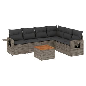 vidaXL 7 Piece Garden Sofa Set with Cushions Grey Poly Rattan