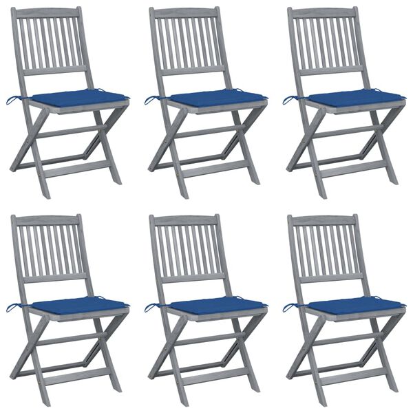 vidaXL Folding Outdoor Chairs 6 pcs with Cushions Solid Acacia Wood