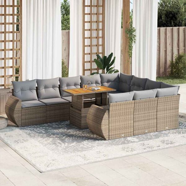 vidaXL 11 Piece Garden Sofa Set with Cushions Beige Poly Rattan