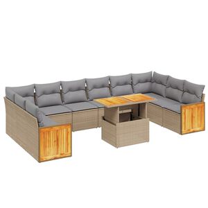 vidaXL 11 Piece Garden Sofa Set with Cushions Beige Poly Rattan