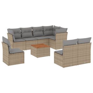 vidaXL 9 Piece Garden Sofa Set with Cushions Beige Poly Rattan