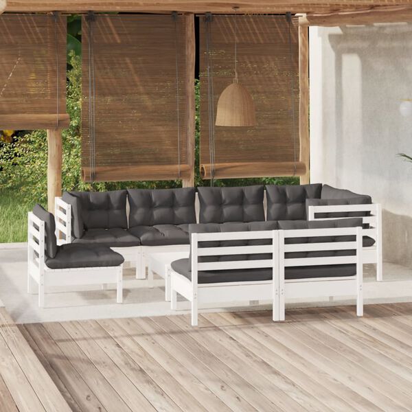 vidaXL 9 Piece Garden Lounge Set with Cushions White Solid Pinewood