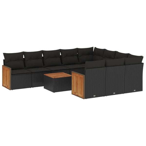 vidaXL 11 Piece Garden Sofa Set with Cushions Black Poly Rattan