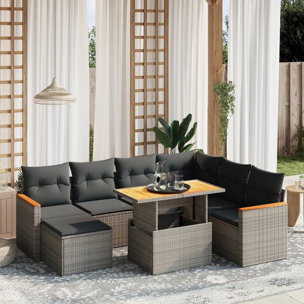 vidaXL 8 Piece Garden Sofa Set with Cushions Grey Poly Rattan