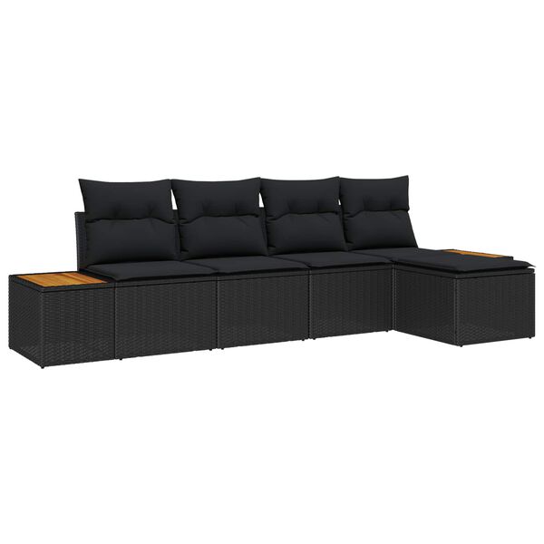 vidaXL Garden Sofa Set with Cushion 5 pcs Black Poly rattan