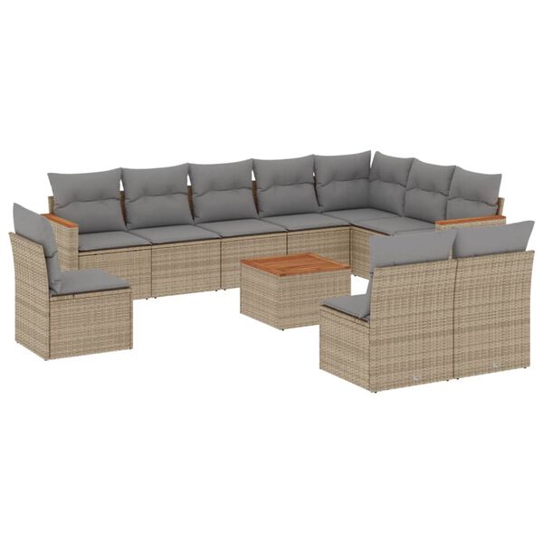 vidaXL 11 Piece Garden Sofa Set with Cushions Beige Poly Rattan