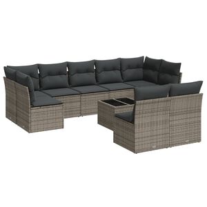 vidaXL 10 Piece Garden Sofa Set with Cushions Grey Poly Rattan