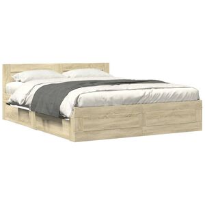 vidaXL Bed Frame with Headboard without Mattress Sonoma Oak 150x200 cm King Size