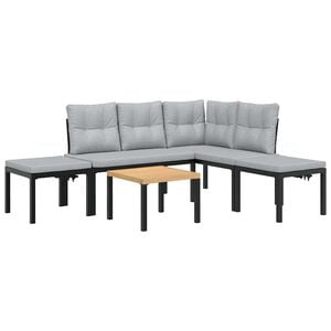 vidaXL 5 Piece Garden Sofa Set with Cushions Black Powder-coated Steel