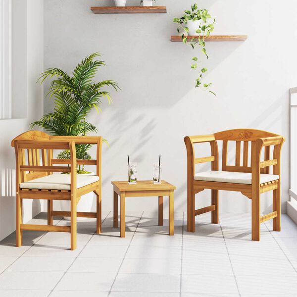 vidaXL Garden Rose Lounge Set with Cushion 3 pcs Solid Acacia Wood