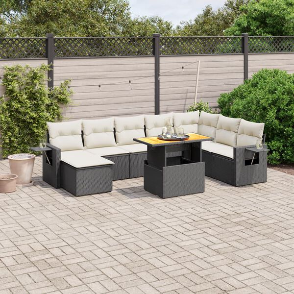 vidaXL 9 Piece Garden Sofa Set with Cushions Black Poly Rattan