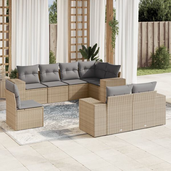 vidaXL 8 Piece Garden Sofa Set with Cushions Beige Poly Rattan