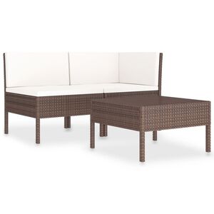 vidaXL 3 Piece Garden Lounge Set with Cushions Poly Rattan Brown