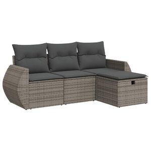 vidaXL 4 Piece Garden Sofa Set with Cushions Grey Poly Rattan