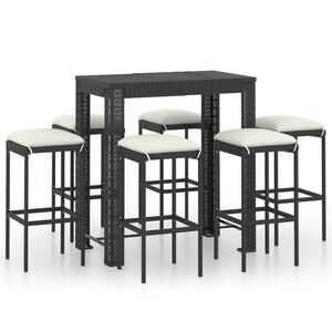 vidaXL 7 Piece Garden Bar Set with Cushions Poly Rattan Black