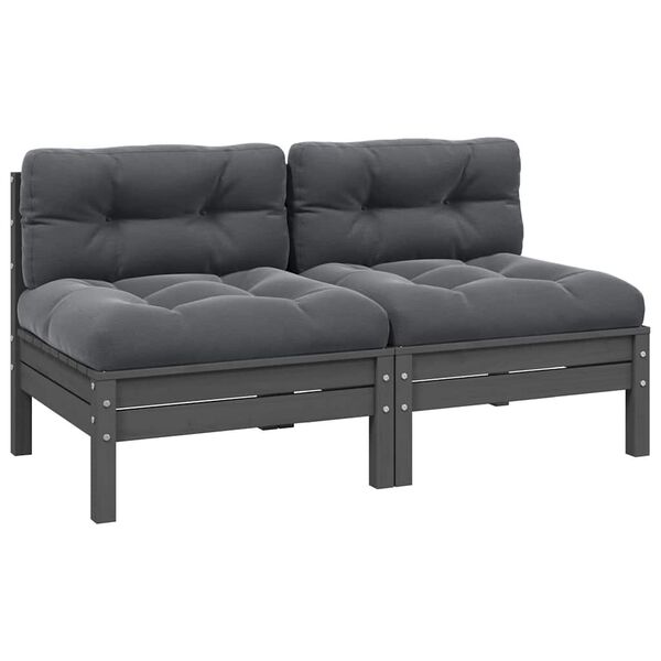 vidaXL 2-Seater Garden Sofa with Cushions Grey Solid Pinewood