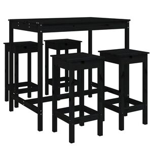 vidaXL 5 Piece Garden Bar Set Black Solid Wood Pine