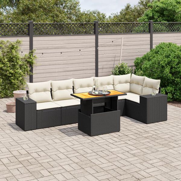 vidaXL 7 Piece Garden Sofa Set with Cushions Black Poly Rattan
