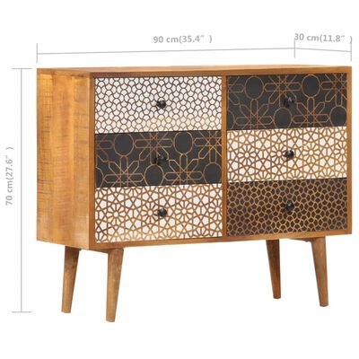 vidaXL Sideboard with Printed Pattern 90x30x70 cm Solid Mango Wood