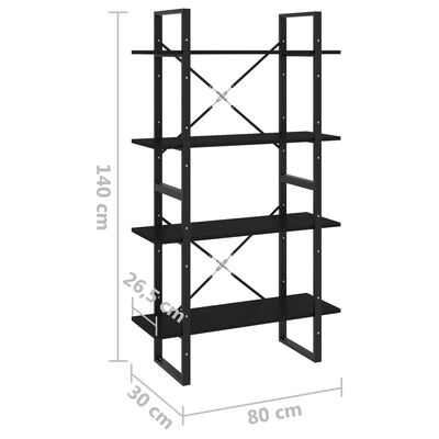 vidaXL 4-Tier Book Cabinet Black 80x30x140 cm Engineered Wood