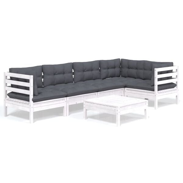 vidaXL 6 Piece Garden Lounge Set with Cushions White Pinewood