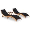 vidaXL Sun Loungers 2 pcs with Table and Cushions Solid Wood Acacia