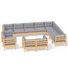 vidaXL 12 Piece Garden Lounge Set with Grey Cushions Solid Pinewood