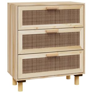vidaXL Sideboard | Brown | Engineered wood, solid pinewood, natural rattan